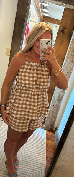 Gingham Peplum Tie Top