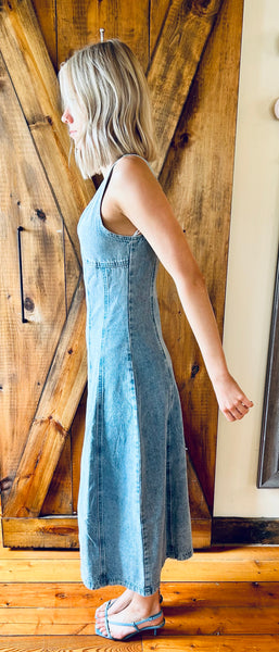 V Neck Denim Maxi Dress