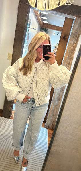 Bow Print Bomber Jacket - The Green Shelf Boutique