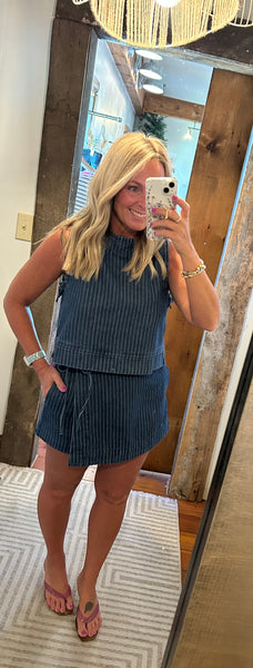Pinstripe Denim Skort
