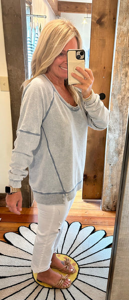 Easy V Neck Knit Denim Sweatshirt