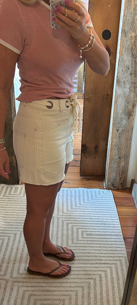 Distressed Hem Drawstring Short