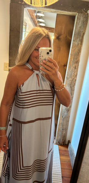 Geo Print Tie Detail Maxi Dress