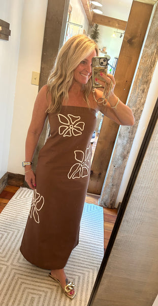 Midi Dress with Floral Embroidery