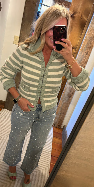 Braided Stripe Cardi - The Green Shelf Boutique