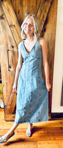wood wood denim dress V Neck Denim Maxi Dress