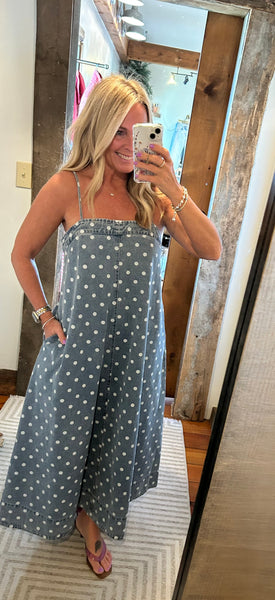 Ruby Polka Dot Denim Midi