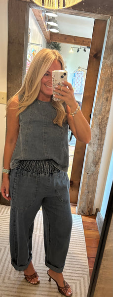 Liza Smocked Waist Denim Pant