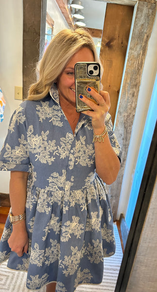 Embroidered Mini Shirt Dress