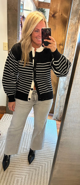 Blouson Sleeve Stripe Cardi