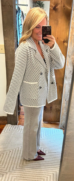 Chevron Stripe Button-up Sweater Jacket