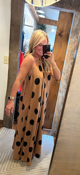 Polka Dot Halter Neck Maxi Dress - The Green Shelf Boutique