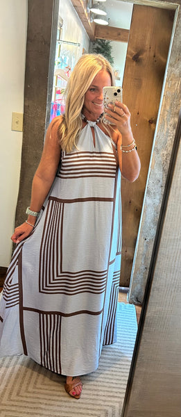 Geo Print Tie Detail Maxi Dress