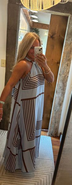 Geo Print Tie Detail Maxi Dress