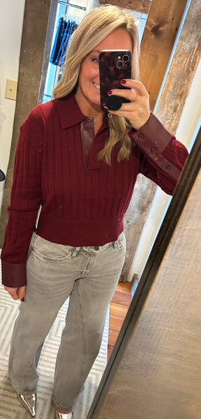 Staci Contrast Leather Knit Sweater