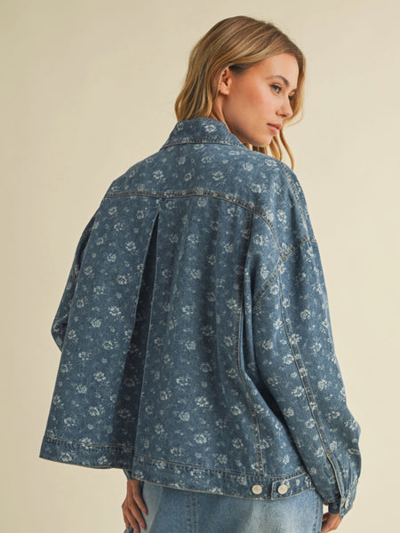 Floral Printed Denim Swing Jacket