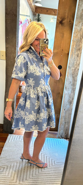 Embroidered Mini Shirt Dress