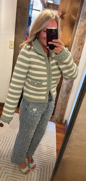 Braided Stripe Cardi - The Green Shelf Boutique