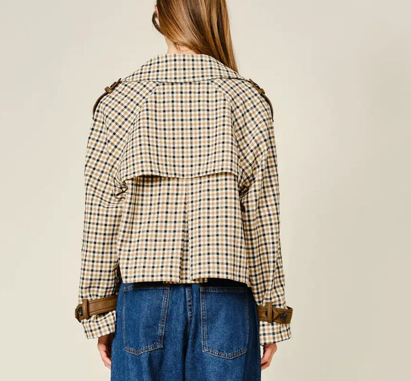 Oxford Plaid Short Trench