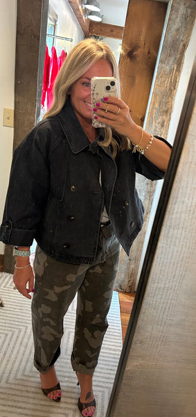 Washed Denim Kimono Sleeve Jacket