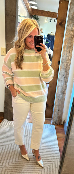 Fuzzy Knit Stripe Pullover