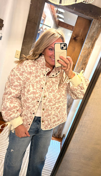 Floral Quilted Jacket with Bow Detail