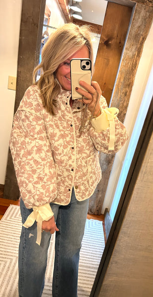 Floral Quilted Jacket with Bow Detail