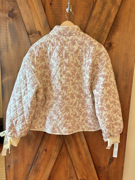 Floral Quilted Jacket with Bow Detail