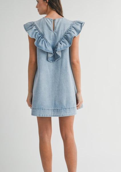 Ruffled Detail Denim Dress