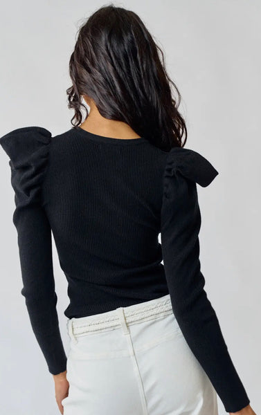 Puff Sleeve Ribbed Knit Top
