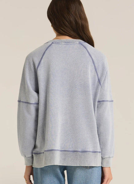 Easy V Neck Knit Denim Sweatshirt