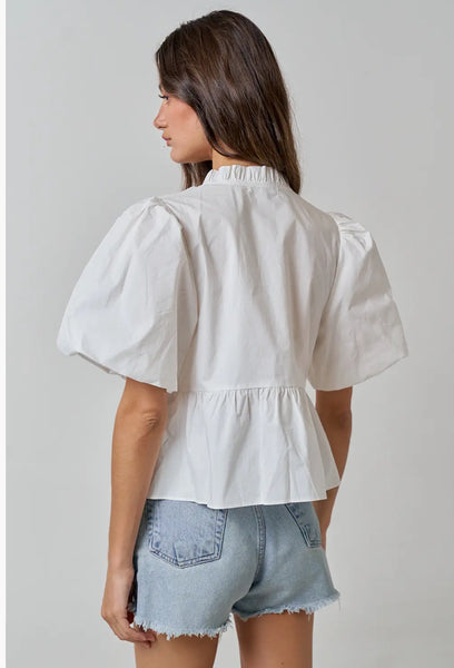 Puff Sleeve Button Up Top