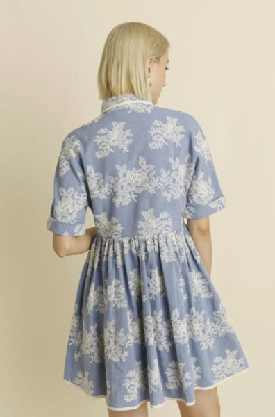 Embroidered Mini Shirt Dress