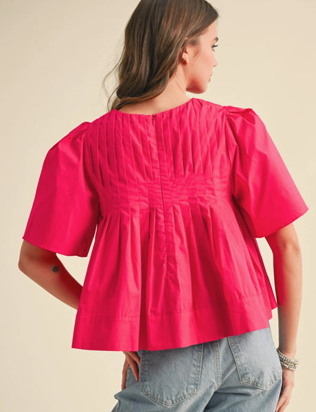 Pleated Short Sleeve Top
