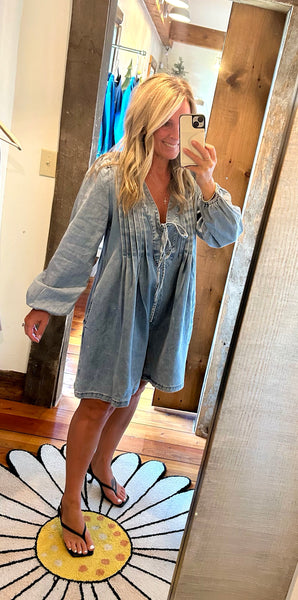 Denim Pleated Romper