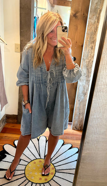 Denim Pleated Romper