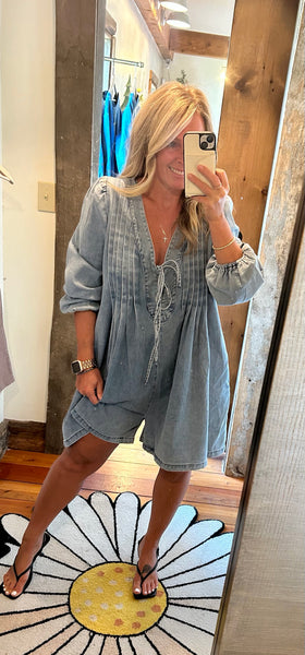 Denim Pleated Romper