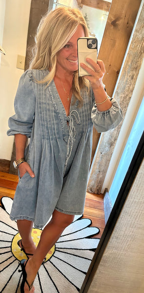 Denim Pleated Romper