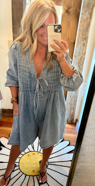 Denim Pleated Romper