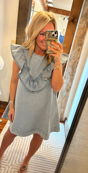 Ruffled Detail Denim Dress