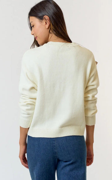 V Neck Sweater with Bow Detail