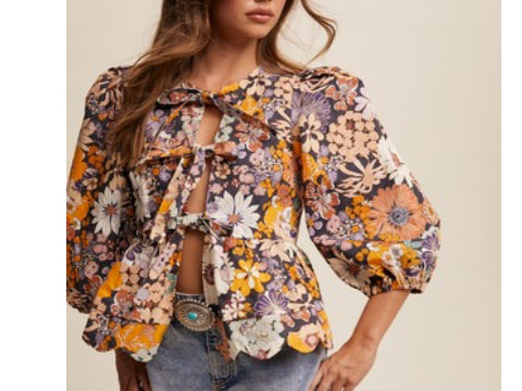 Floral Tie Detail Peplum Top