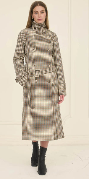 Plaid Belted Trench Coat