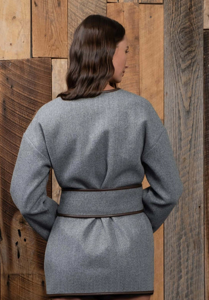 Contrast Trim Belted Coat