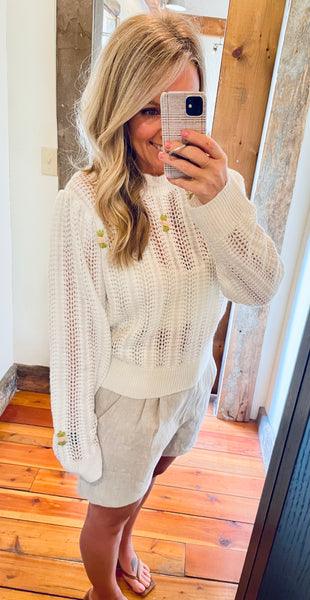 Floral Embroidered Pointelle Sweater