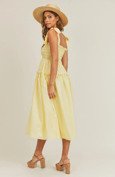 Gingham Midi Dress with Tie Detail
