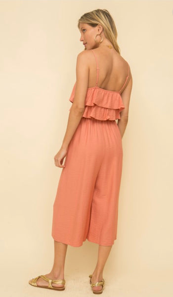 Textured Tiered Ruffle Jumpsuit - The Green Shelf Boutique