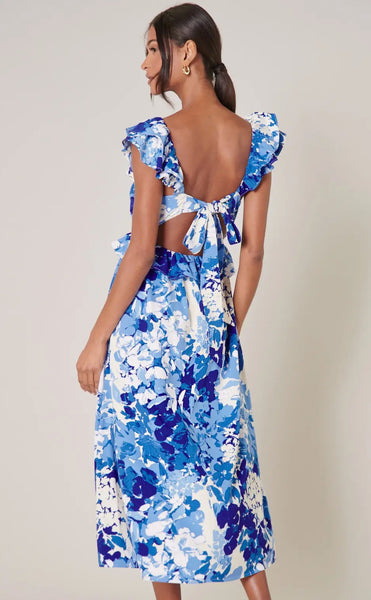 Floral Tie Back Ruffle Cut Out Dress