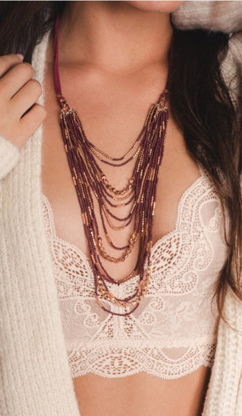 Suede and Bead Layered Necklace - The Green Shelf Boutique
