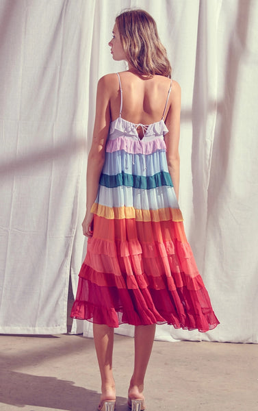 Rainbow Tiered Midi Dress